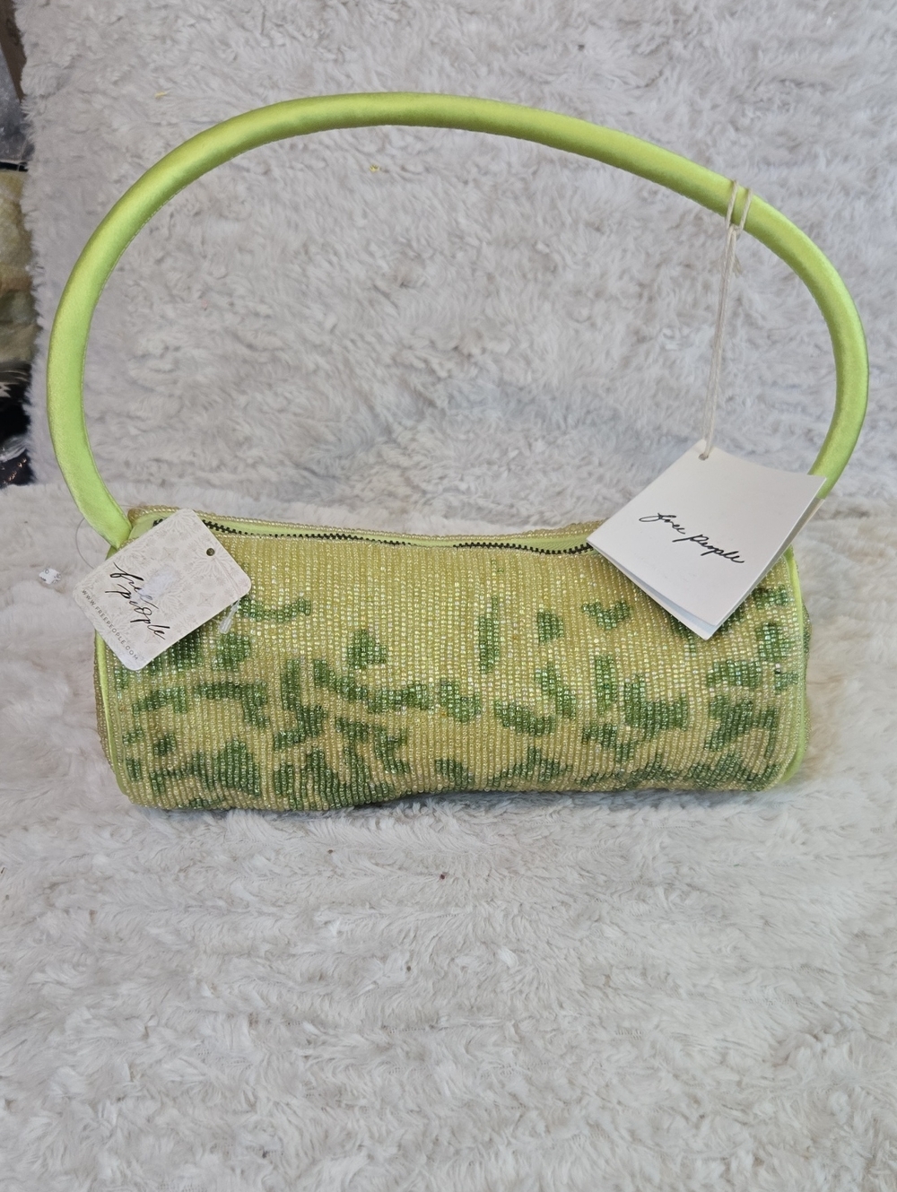 Free People Lime Beaded Cylinder Shoulder Bag